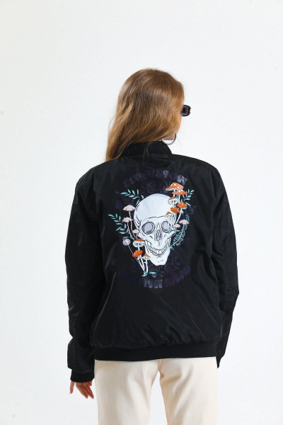 Unisex Renkli Kurukafa Baskılı Astarlı Bomber Ceket Unisex Renkli Kurukafa Baskılı Astarlı Bomber Ceket