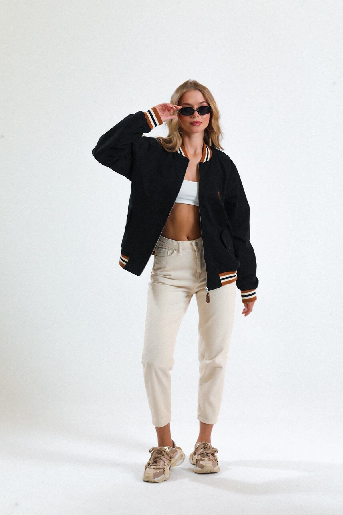 Siyah Fermuarlı Astarlı Unisex Bomber Ceket - Trojan Siyah Fermuarlı Astarlı Unisex Bomber Ceket - Trojan