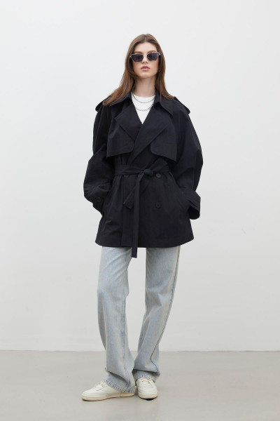 LIZBON OVERSIZE KISA TRENÇKOT SİYAH LIZBON OVERSIZE KISA TRENÇKOT SİYAH