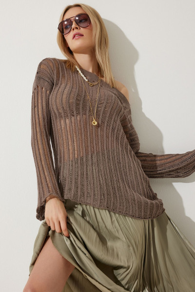 Kadın Vizon Düşük Omuzlu Yazlık Ajurlu Triko Bluz MC00285 Kadın Vizon Düşük Omuzlu Yazlık Ajurlu Triko Bluz MC00285