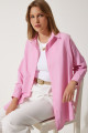 Kadın Pembe Oversize Uzun Basic Gömlek  DD00842