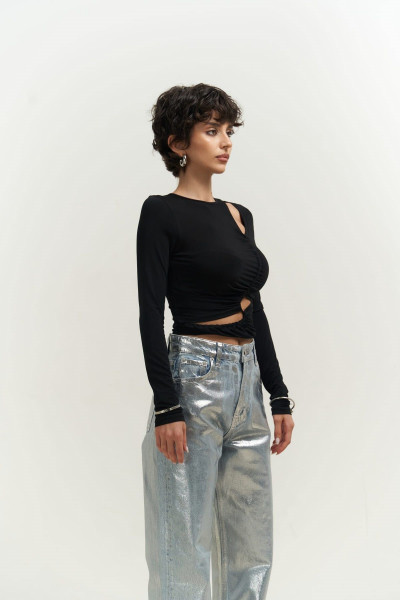 Mai Collection Mira Büzgü Detay Siyah Uzun Kollu Bluz Mai Collection Mira Büzgü Detay Siyah Uzun Kollu Bluz