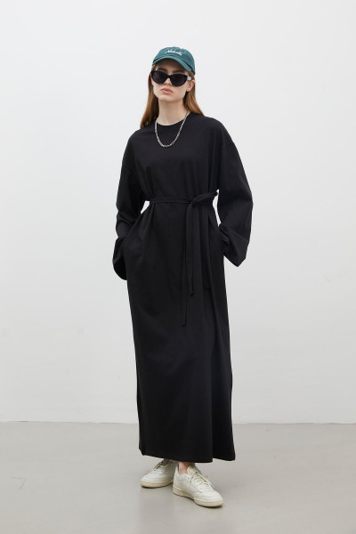 OVERSIZE PAMUKLU ELBİSE SİYAH OVERSIZE PAMUKLU ELBİSE SİYAH