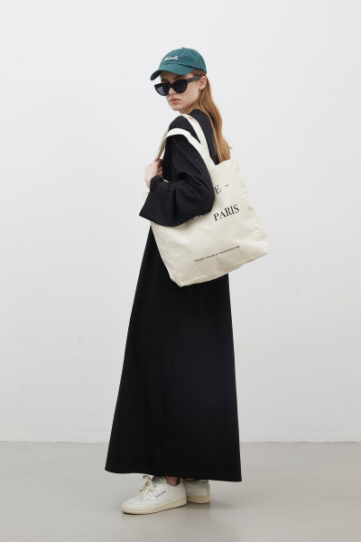 OVERSIZE PAMUKLU ELBİSE SİYAH OVERSIZE PAMUKLU ELBİSE SİYAH