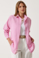 Kadın Pembe Oversize Uzun Basic Gömlek  DD00842