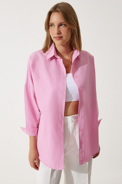 Kadın Pembe Oversize Uzun Basic Gömlek  DD00842 Kadın Pembe Oversize Uzun Basic Gömlek  DD00842