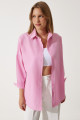 Kadın Pembe Oversize Uzun Basic Gömlek  DD00842