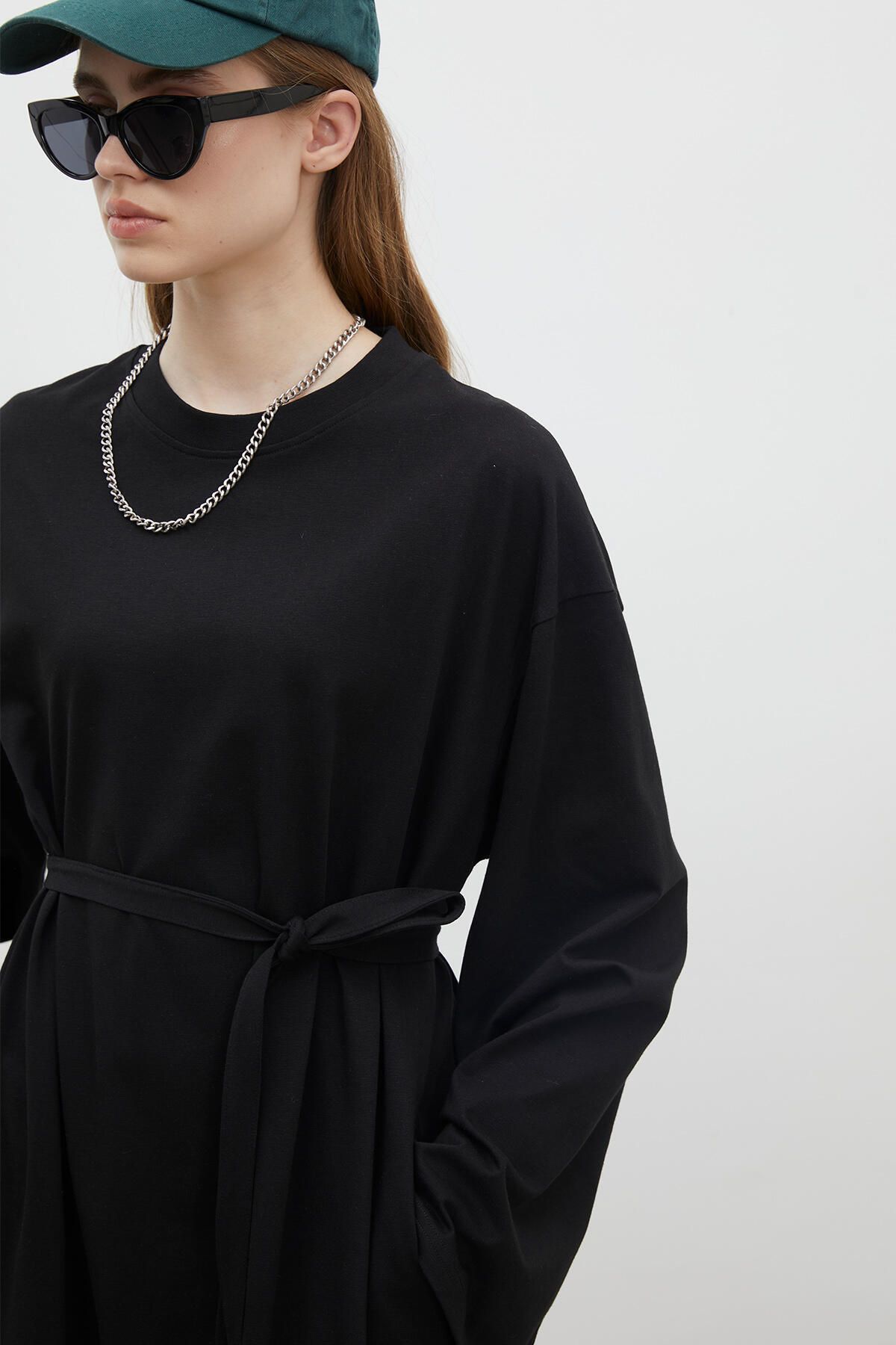 OVERSIZE PAMUKLU ELBİSE SİYAH OVERSIZE PAMUKLU ELBİSE SİYAH