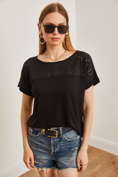 Kadın Siyah Fisto Detaylı Yarasa Bluz BLZ-19002587