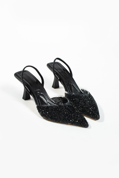 London Cam Kırıntıları Detay Arkası Açık Topuklu Ayakkabı