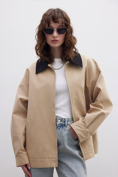 KONTRAST YAKALI GABARDİN CEKET CAMEL
