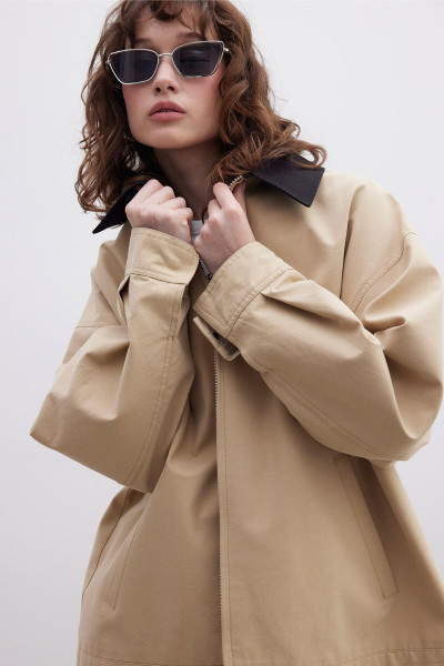 KONTRAST YAKALI GABARDİN CEKET CAMEL