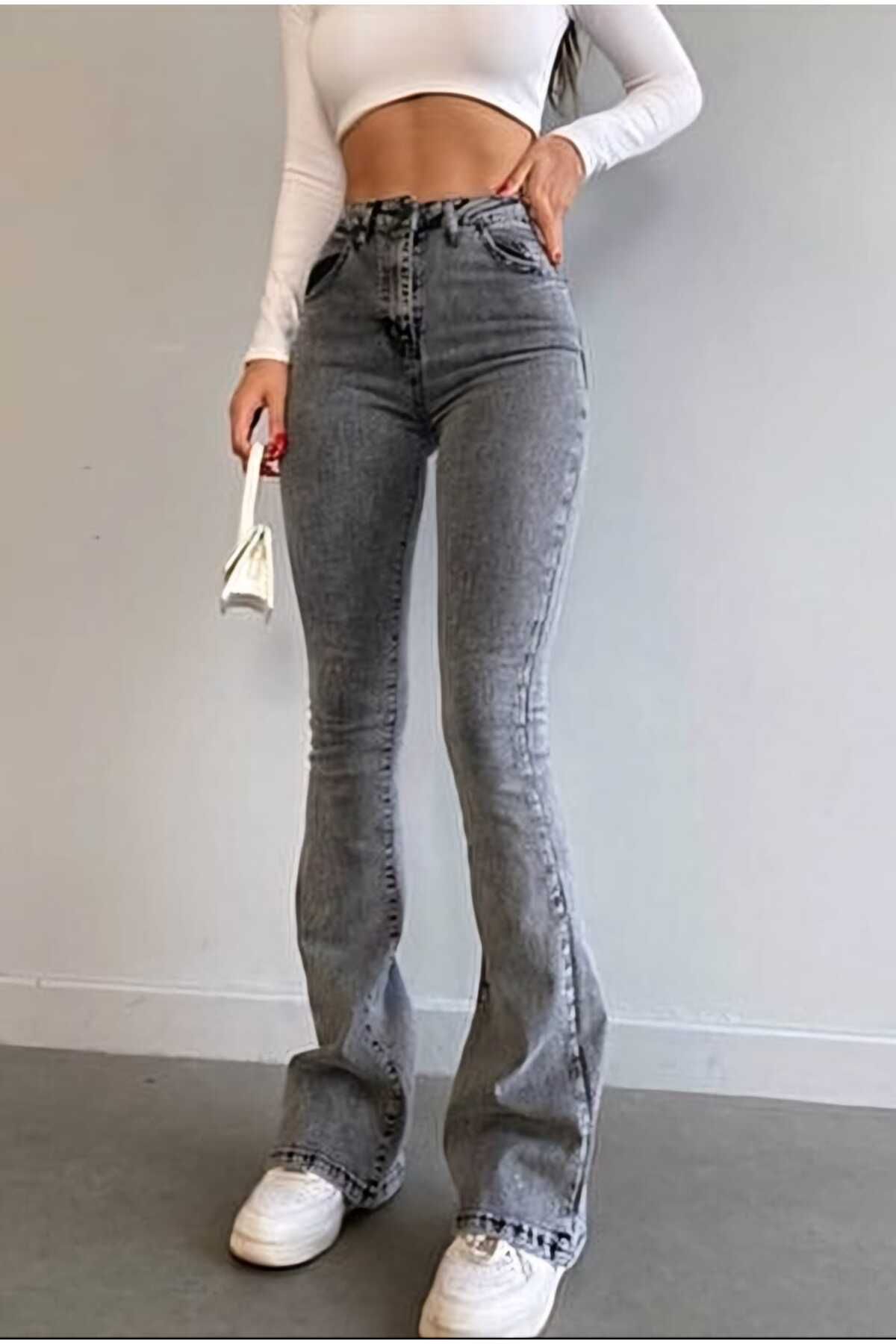 Zynpumem Füme İspanyol Paça Likralı Esnek Yüksek Bel Pantolon Jean (Exstra Rahat) Zynpumem Füme İspanyol Paça Likralı Esnek Yüksek Bel Pantolon Jean (Exstra Rahat)