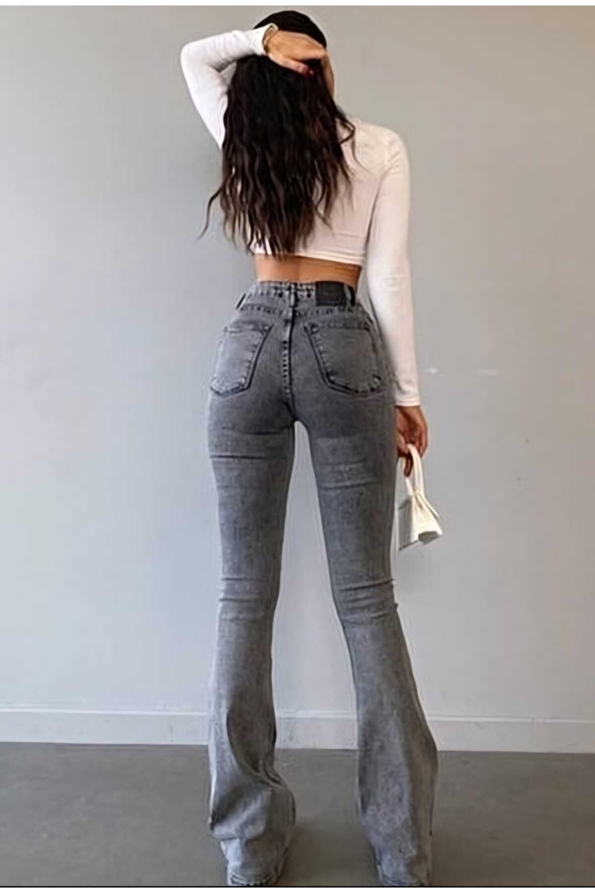 Zynpumem Füme İspanyol Paça Likralı Esnek Yüksek Bel Pantolon Jean (Exstra Rahat) Zynpumem Füme İspanyol Paça Likralı Esnek Yüksek Bel Pantolon Jean (Exstra Rahat)