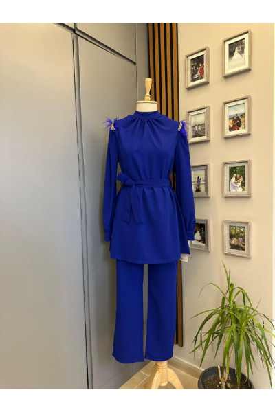 Tesettür Sırt Fermuarlı 2'li Krep Kumaş Takım