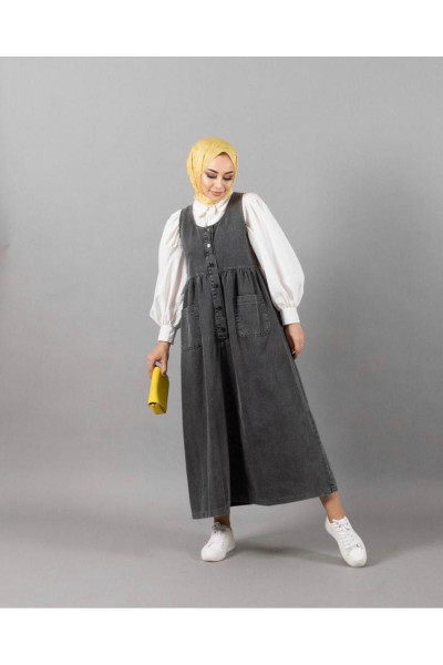Kadın tesettür önden çıtçıt detaylı  kot jile