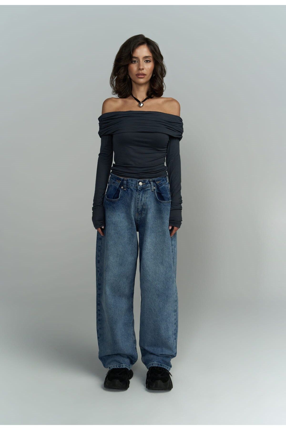 Mai Collection Alonzo Carmen Yaka Uzun Kollu Antrasit Bluz Mai Collection Alonzo Carmen Yaka Uzun Kollu Antrasit Bluz
