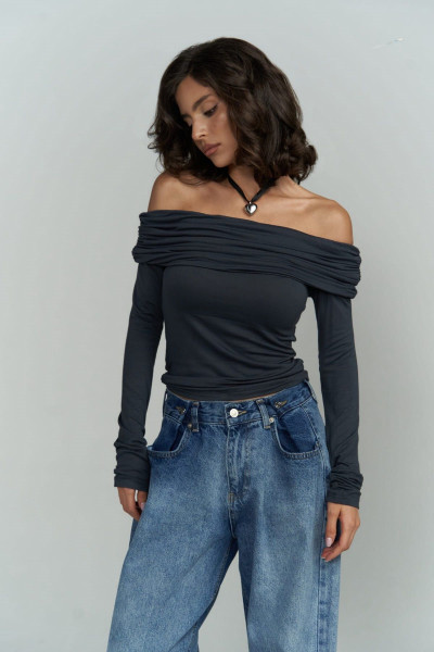 Mai Collection Alonzo Carmen Yaka Uzun Kollu Antrasit Bluz Mai Collection Alonzo Carmen Yaka Uzun Kollu Antrasit Bluz