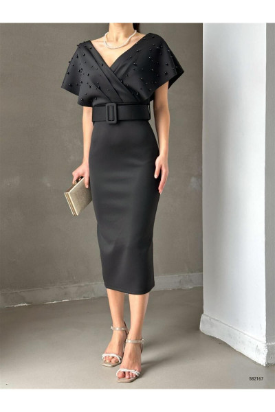 Siyah Incili Kruvaze Midi Boy Kemerli Elbise, Abiye Elbise, Mezuniyet Elbisesi, Siyah Incili Kruvaze Midi Boy Kemerli Elbise, Abiye Elbise, Mezuniyet Elbisesi,