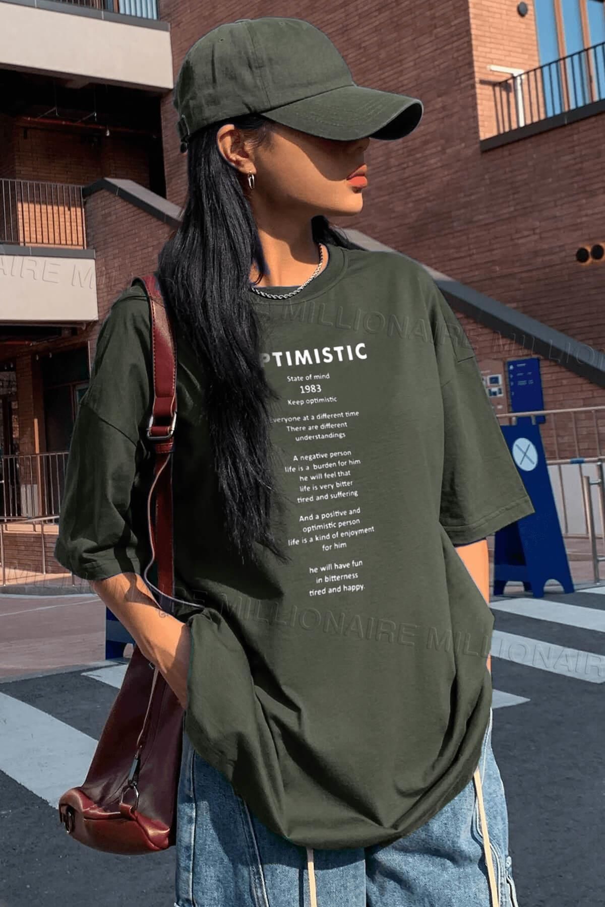 Optimistic Haki Oversize Salas Boyfriend Kadın T-shirt Optimistic Haki Oversize Salas Boyfriend Kadın T-shirt