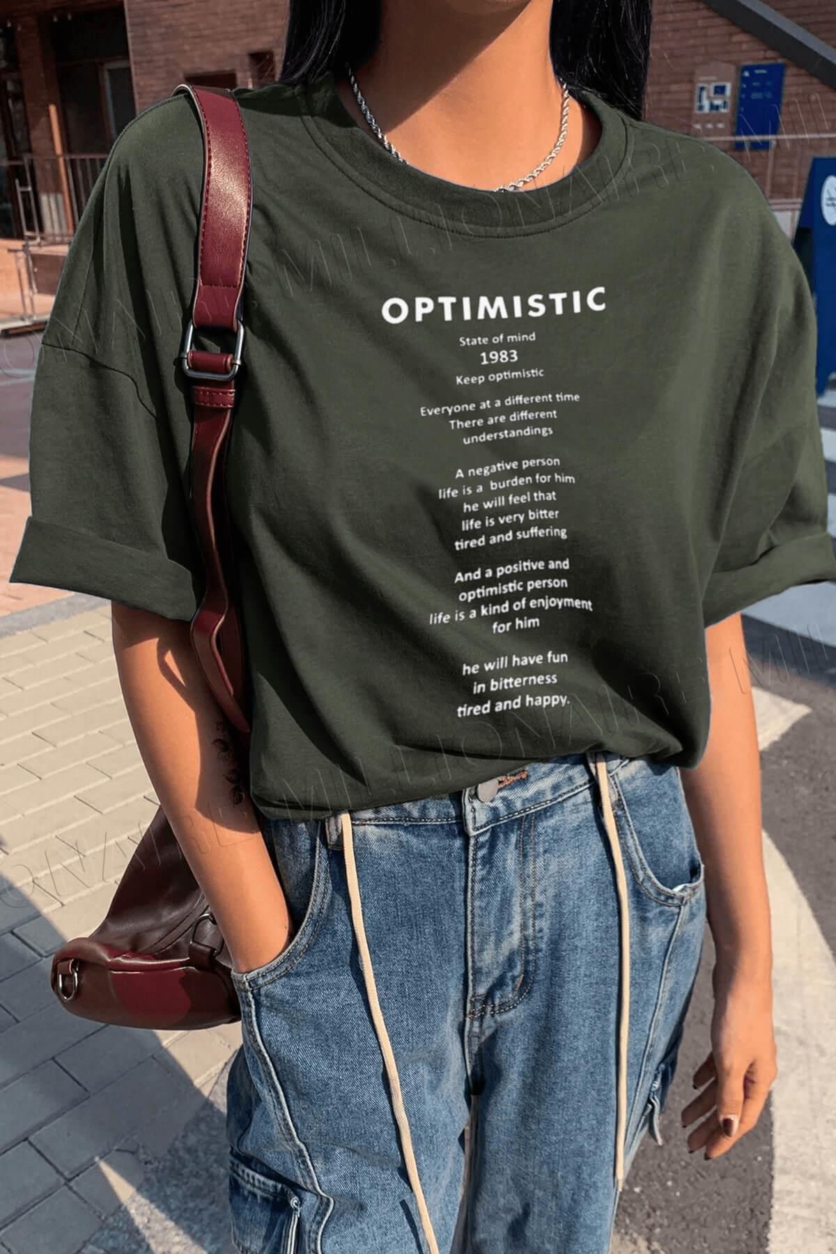 Optimistic Haki Oversize Salas Boyfriend Kadın T-shirt Optimistic Haki Oversize Salas Boyfriend Kadın T-shirt