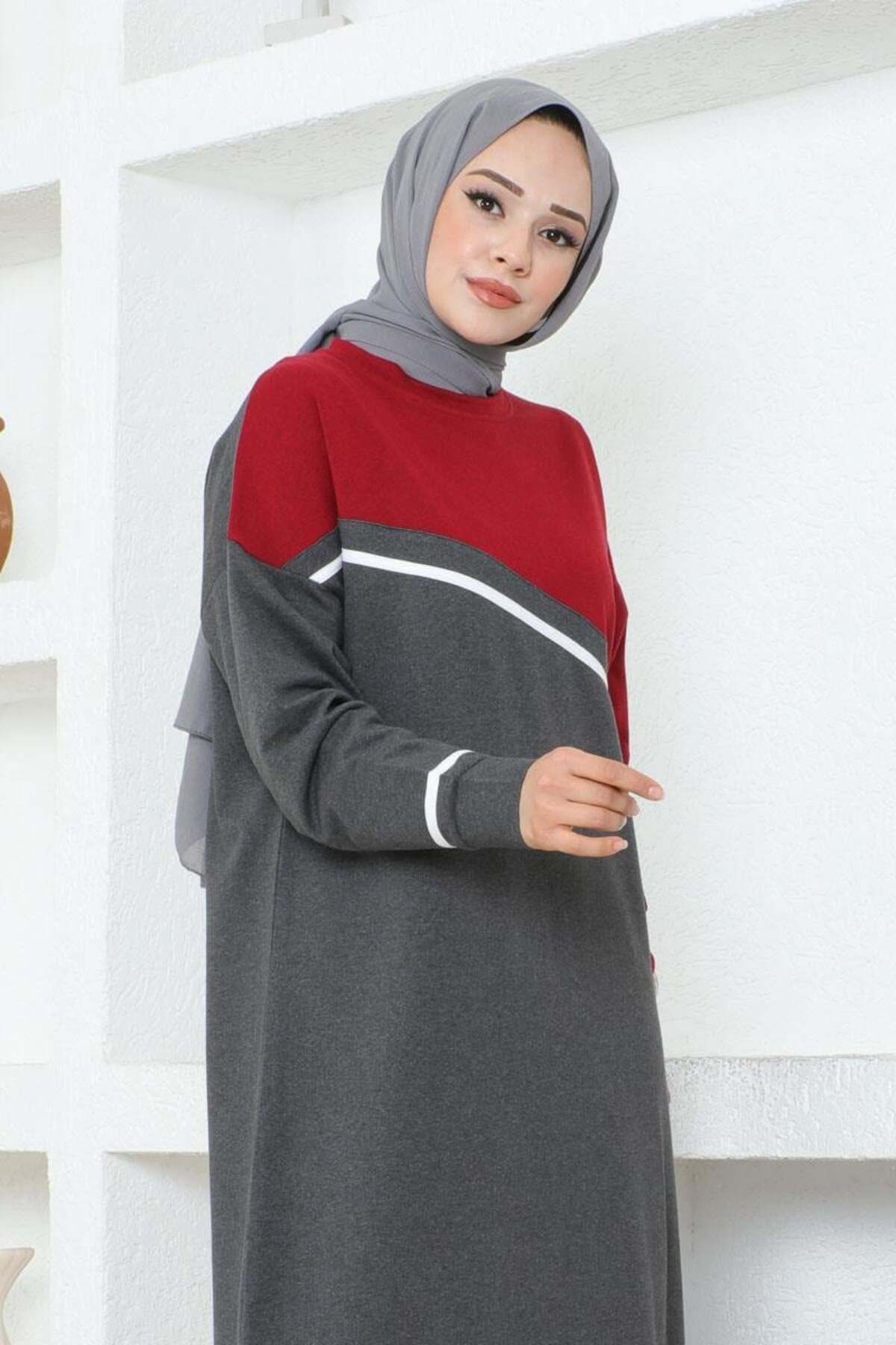 Şerit Detaylı Spor Elbise ANTRASİT Şerit Detaylı Spor Elbise ANTRASİT