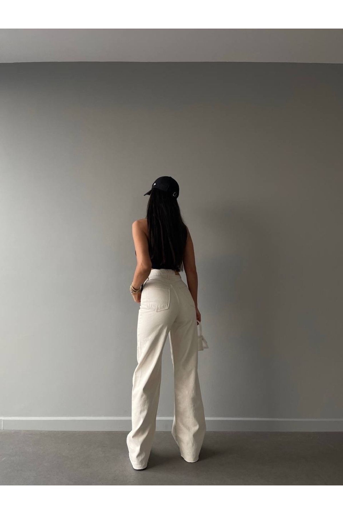 Krem Yüksek Bel Boyfriend Wide Leg Salaş Bol Paça Pantolon Krem Yüksek Bel Boyfriend Wide Leg Salaş Bol Paça Pantolon