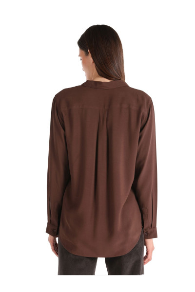 Regular Fit Shirt Neck Kahverengi Kadın Uzun Kol Gömlek Cl1050927 Regular Fit Shirt Neck Kahverengi Kadın Uzun Kol Gömlek Cl1050927