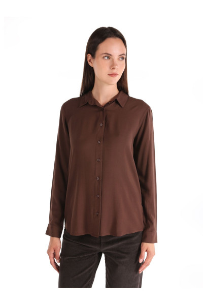 Regular Fit Shirt Neck Kahverengi Kadın Uzun Kol Gömlek Cl1050927 Regular Fit Shirt Neck Kahverengi Kadın Uzun Kol Gömlek Cl1050927