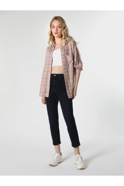 Regular Fit Kareli Cepli Pembe Kadın Uzun Kol Gömlek Cl1061047 Regular Fit Kareli Cepli Pembe Kadın Uzun Kol Gömlek Cl1061047