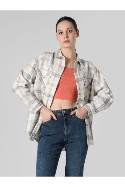 Regular Fit Çizgili Bej Kadın Uzun Kol Gömlek Cl1061055 Regular Fit Çizgili Bej Kadın Uzun Kol Gömlek Cl1061055