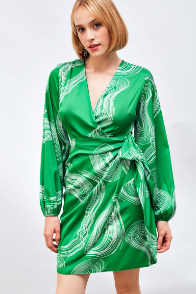 Kruvaze Desenli Elbise - YEŞİL Kruvaze Desenli Elbise - YEŞİL