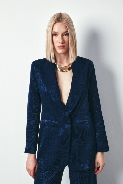Şal Yaka Desenli Ceket - LACİVERT