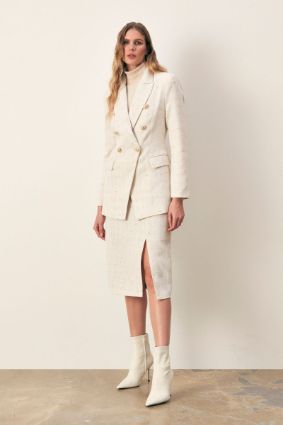 Simli Uzun Ceket - EKRU