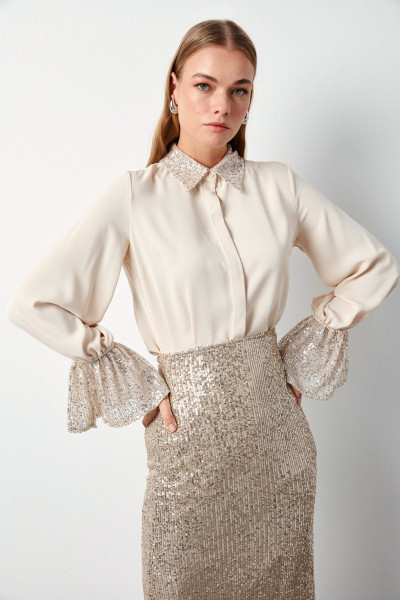 Payet Detaylı Gömlek - AÇIK BEJ