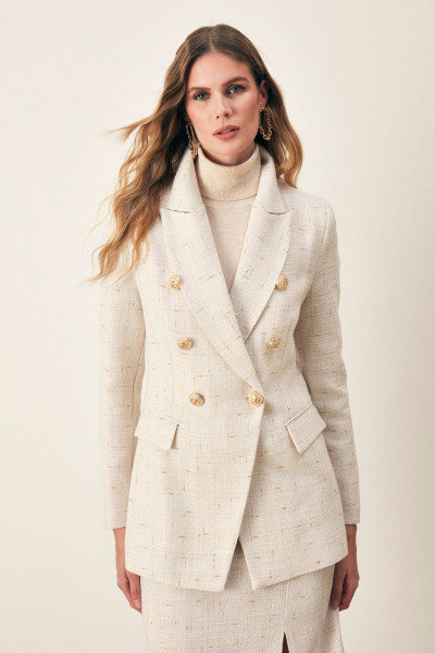 Simli Uzun Ceket - EKRU