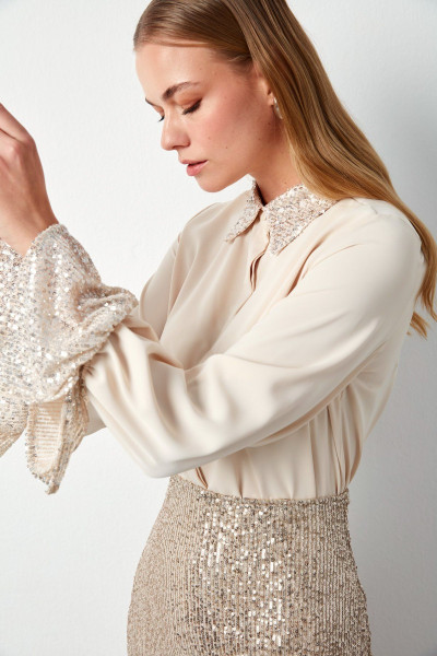 Payet Detaylı Gömlek - AÇIK BEJ