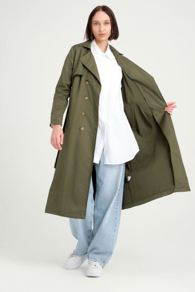 Şal Yaka Düğmeli Trençkot Haki Şal Yaka Düğmeli Trençkot Haki