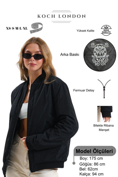 Skull Kurukafa Baskılı Bomber Ceket Skull Kurukafa Baskılı Bomber Ceket