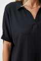 Kadın Siyah Polo Yaka Örme Krinkıl Bluz DD01299 Kadın Siyah Polo Yaka Örme Krinkıl Bluz DD01299