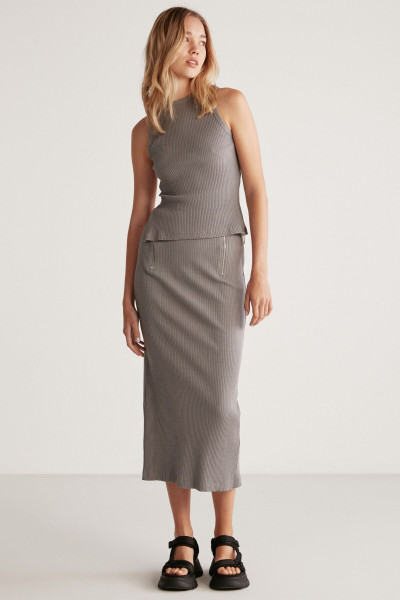 Lauren Kadın Slim Fit Fermuar Detaylı Midi Gri Etek Lauren Kadın Slim Fit Fermuar Detaylı Midi Gri Etek