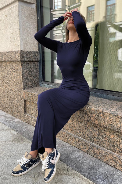 Lacivert Basic Yarım Balıkçı Uzun Kollu Elbise MG1947 Lacivert Basic Yarım Balıkçı Uzun Kollu Elbise MG1947