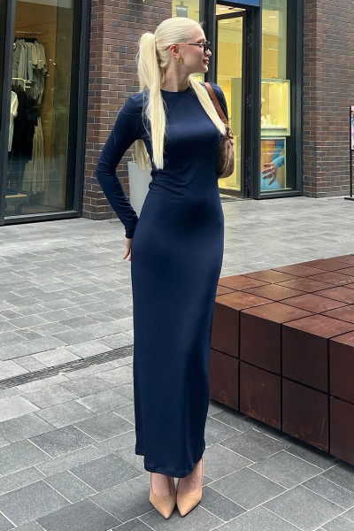Lacivert Basic Yarım Balıkçı Uzun Kollu Elbise MG1947 Lacivert Basic Yarım Balıkçı Uzun Kollu Elbise MG1947