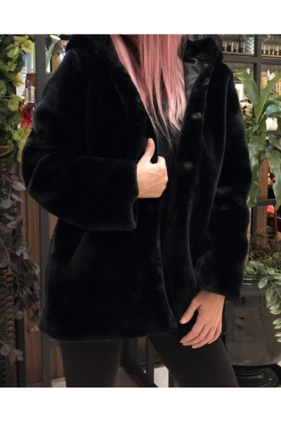 Kadın Siyah Peluş Kaban, Kapüşonlu Peluş Mont Kaban, Cepli Kadın Siyah Peluş Kaban, Kapüşonlu Peluş Mont Kaban, Cepli