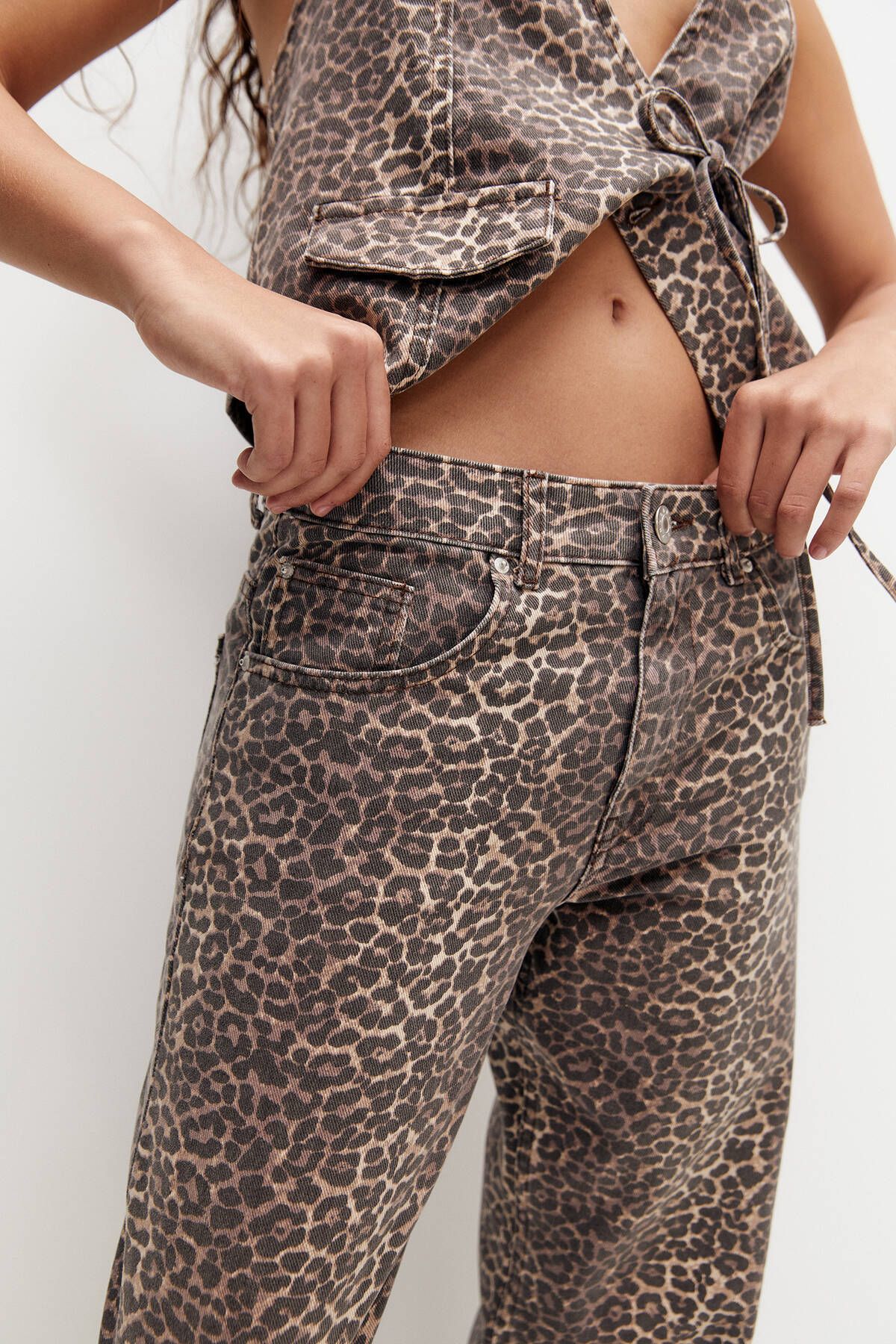 Leopar desenli straight fit pantolon Leopar desenli straight fit pantolon