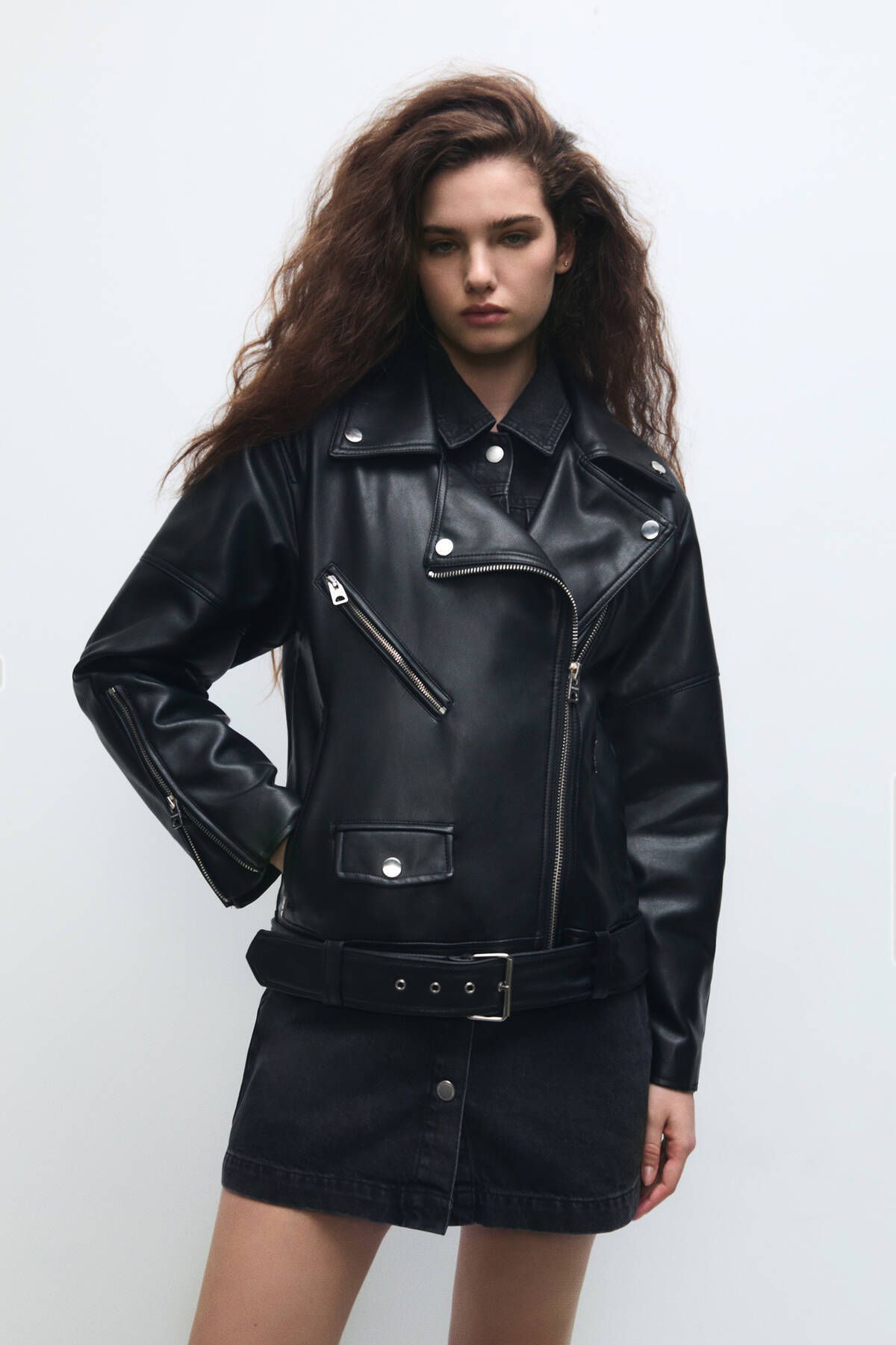 Oversize Suni Deri Biker Ceket Oversize Suni Deri Biker Ceket