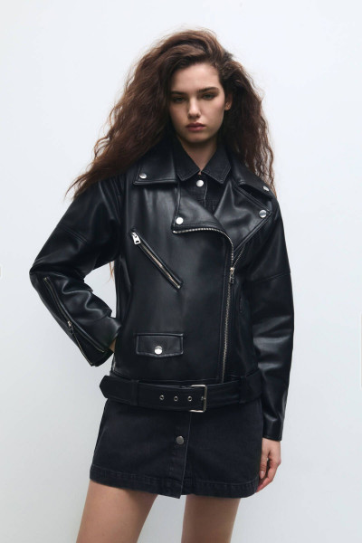 Oversize Suni Deri Biker Ceket Oversize Suni Deri Biker Ceket