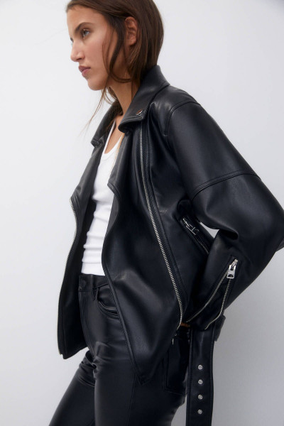 Oversize Suni Deri Biker Ceket Oversize Suni Deri Biker Ceket