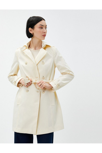 Midi Boy Trençkot Kruvaze Düğmeli Kemerli Midi Boy Trençkot Kruvaze Düğmeli Kemerli