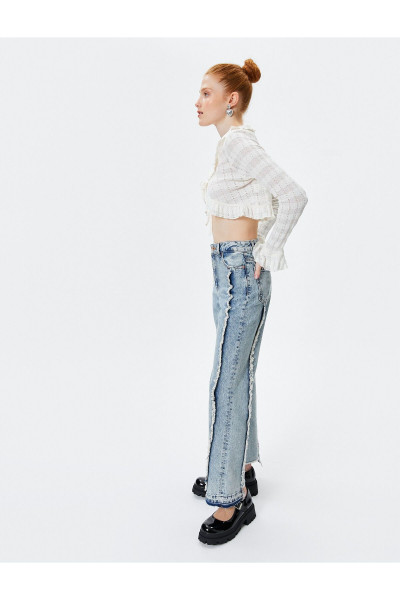 Püskül Detaylı Straight Jean Kot Pantolon Düz Asimetrik Paça - Eve Jean Püskül Detaylı Straight Jean Kot Pantolon Düz Asimetrik Paça - Eve Jean